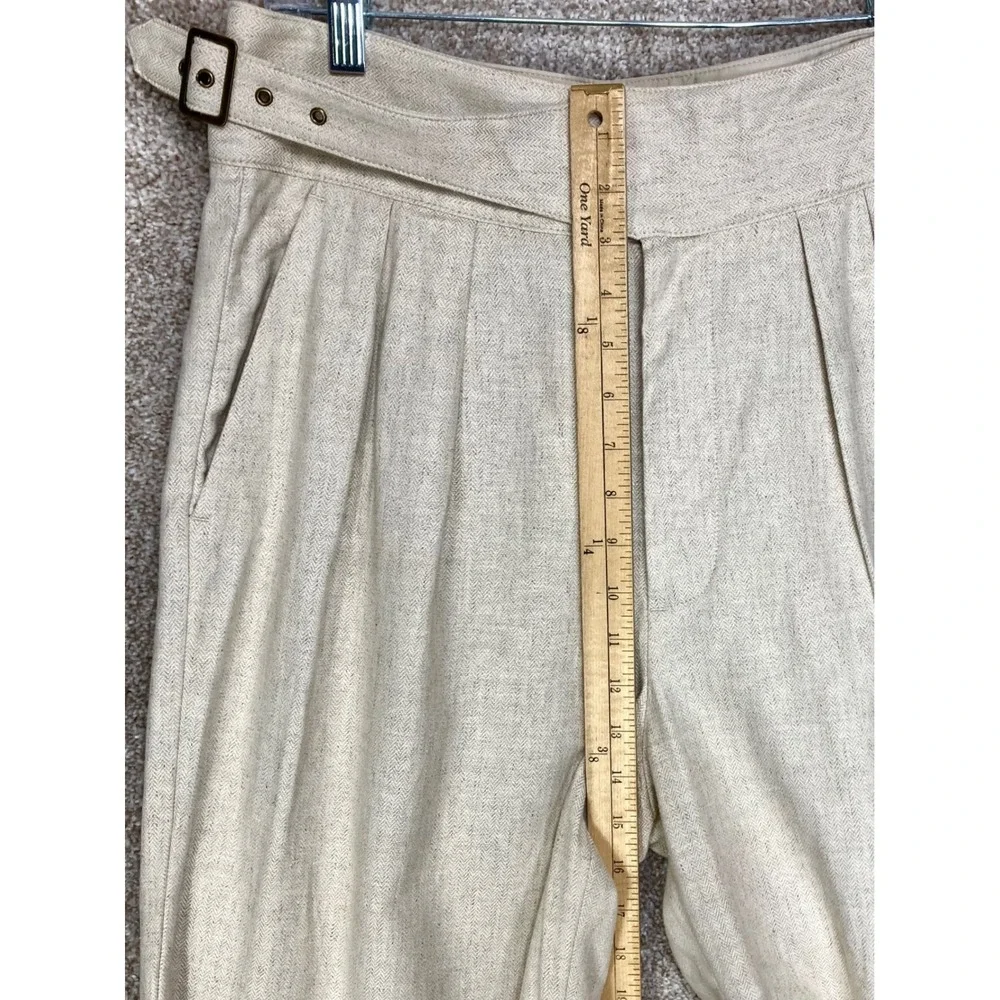 Banana Republic Linen Herringbone Pleated Pants Women 8 Beige Buckle Office Chic